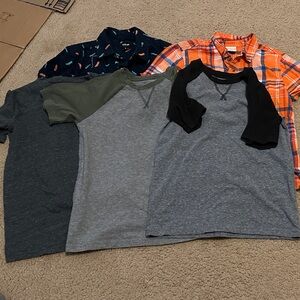 Casual boys Tee & Button Shirt Bundle - Grey, Olive, Navy, Black, Orange Plaid
